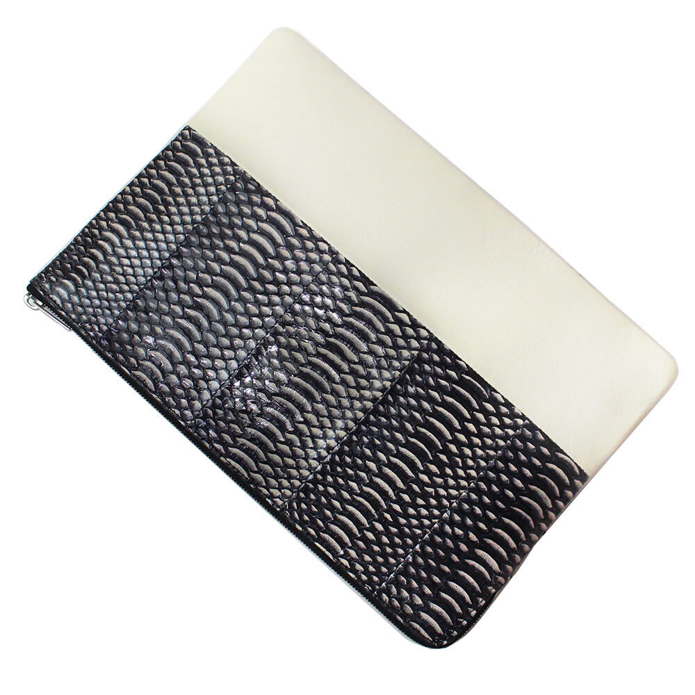 Celine Solo Clutch Pouch Bag two tone lambskin leather snakeskin python white - Picture 6 of 10